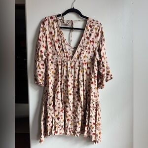 Millibon Floral Cottagecore Boho Mini Dress Tie Back Tiered Flowy Fairycore